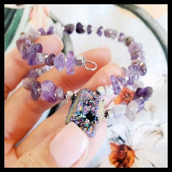 Amethyst and Mystic Druzy Chunky Wrap Bracelet - Picture 1 of 7